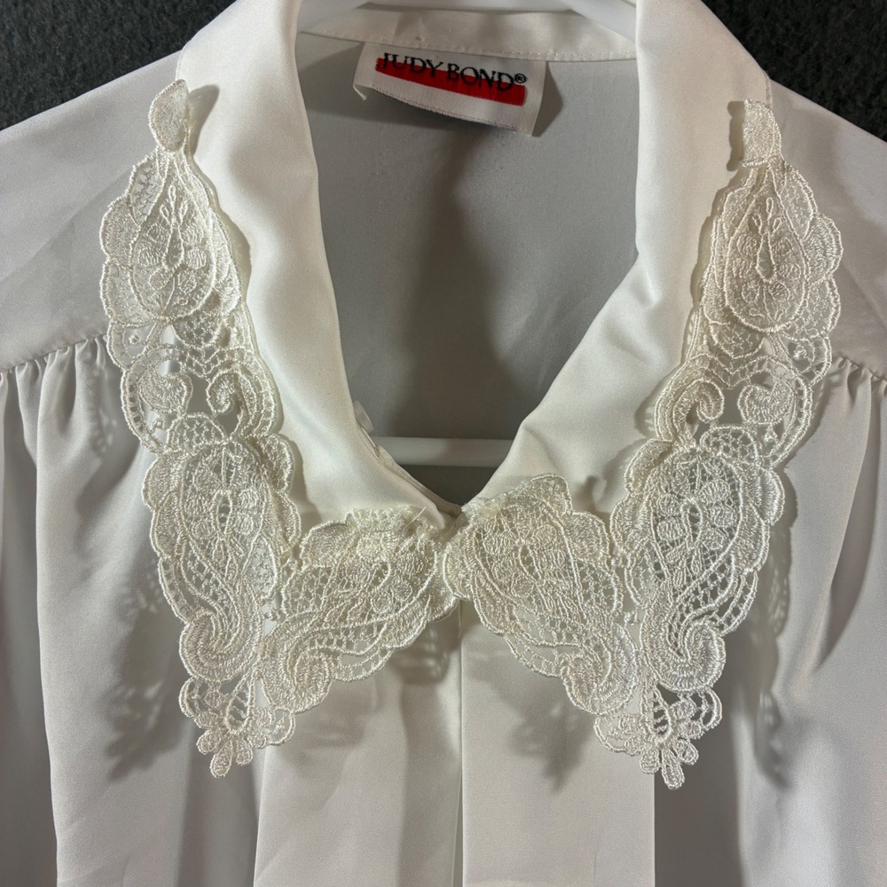 VTG Judy Bond women top xl white Lace peter pan Collar pearl coquette cottage